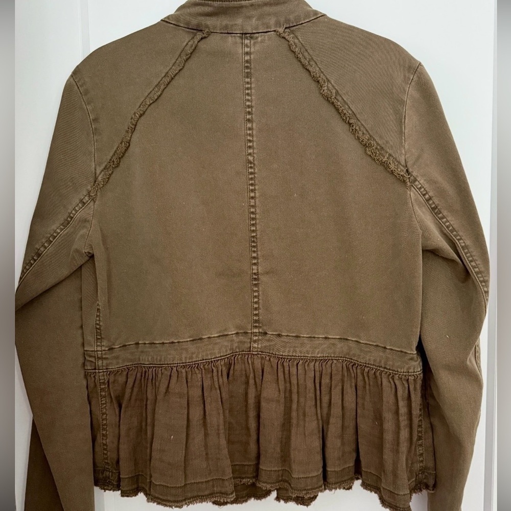 Free People Romantic Ruffles Military Jacket Olive Green Small Mint Condition - Picture 3 of 9
